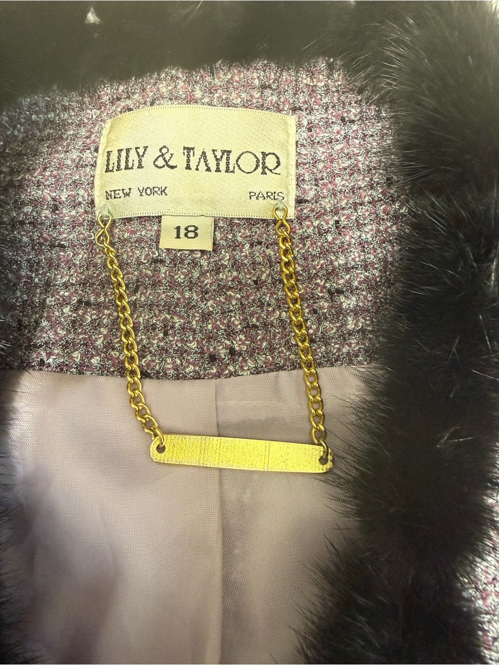 Lily & Taylor Vintage Lavender Bouclé Jacket with Black Trim Size 18 - Picture 4 of 10